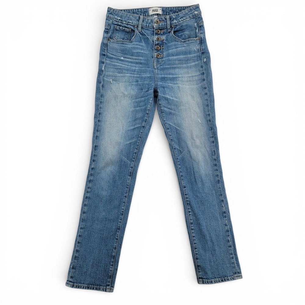 Paige Womens 27 High Rise Skinny Jeans Stretch Denim Blue Button Fly